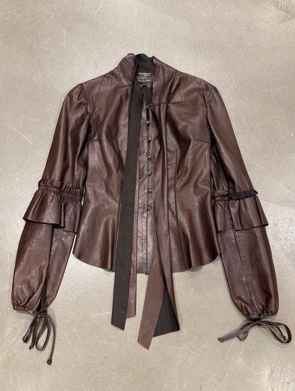 2000s Roberto Cavalli Tie leather jacket