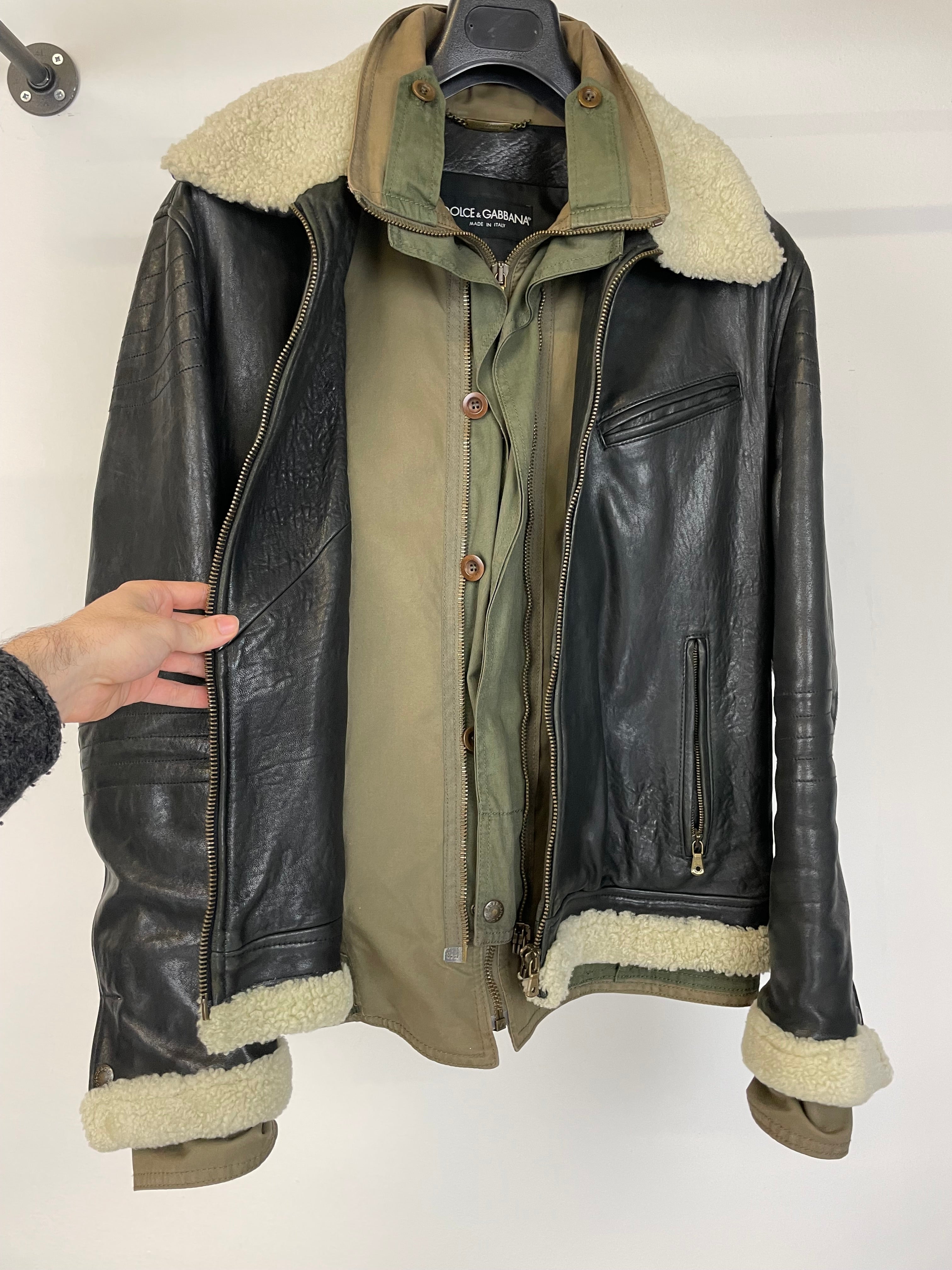 AW2005 Dolce & Gabbana hybrid military shearling jacket