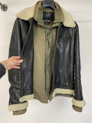 AW2005 Dolce & Gabbana hybrid military shearling jacket