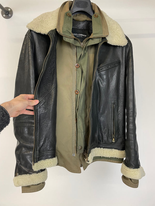 AW2005 Dolce & Gabbana hybrid military shearling jacket