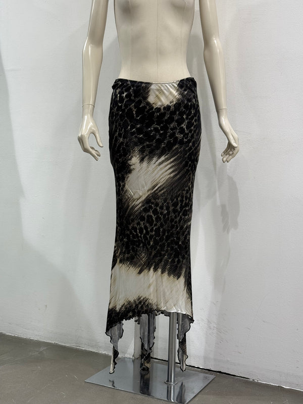 2000s Roberto Cavalli animal print draped skirt