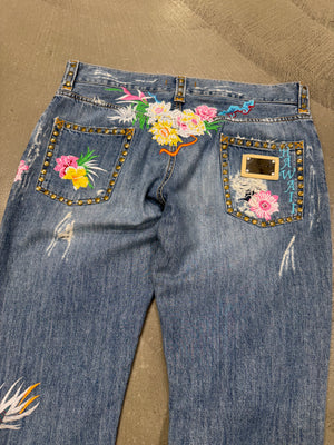 2005 Dolce & Gabbana floral Hawaii jeans