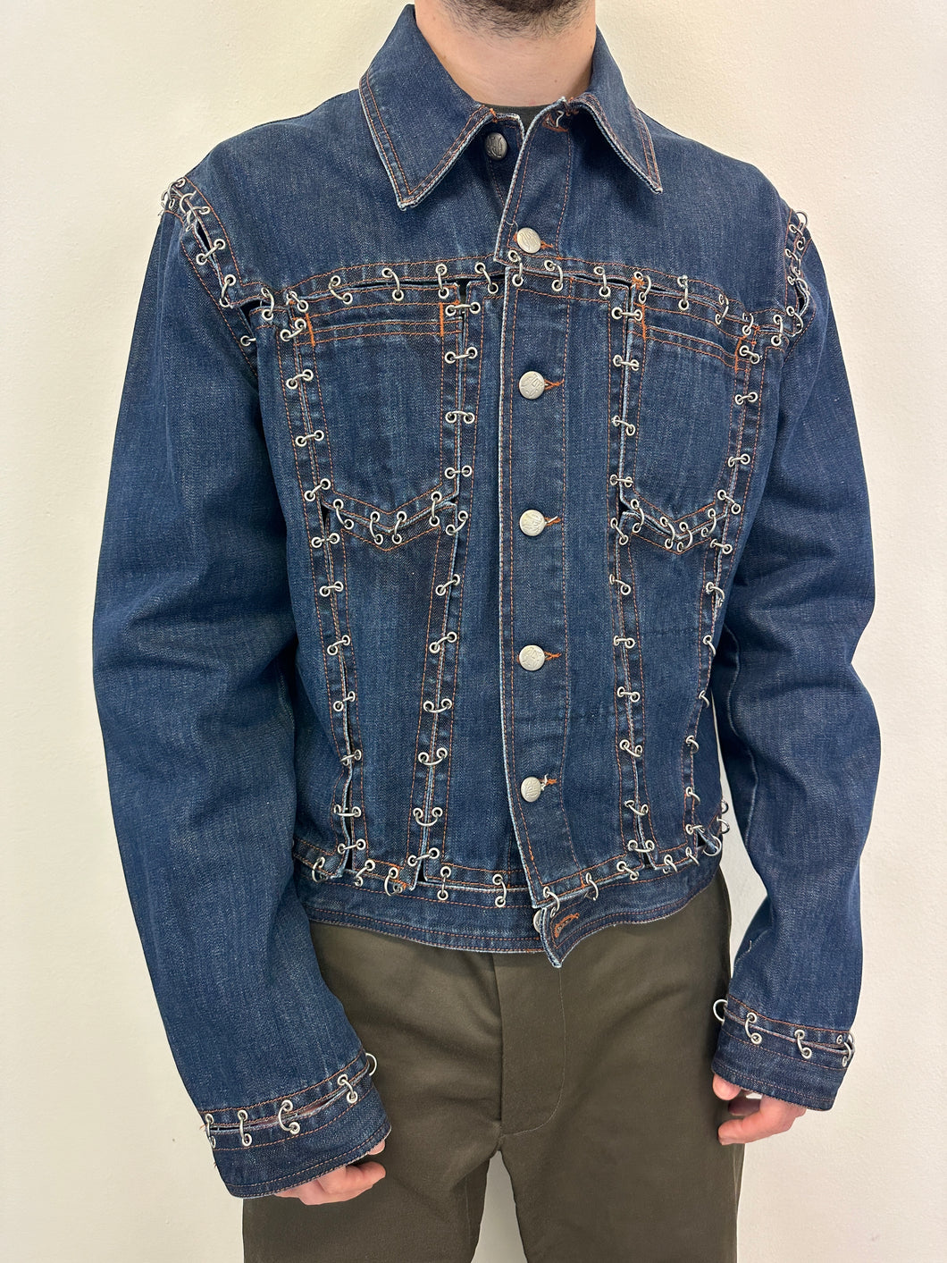 SS2003 Jean Paul Gaultier pierced patchwork denim jacket