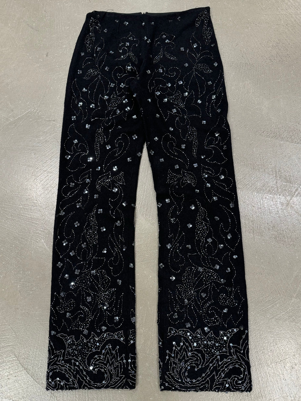 S/S 1999 Dolce Gabbana black wool beaded floral embellished pants