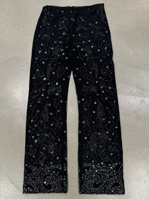 S/S 1999 Dolce Gabbana black wool beaded floral embellished pants