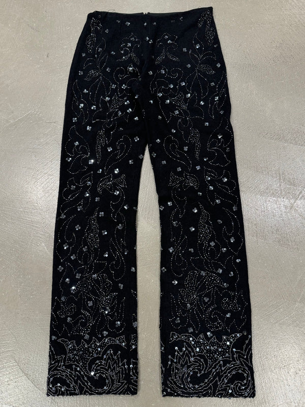 S/S 1999 Dolce Gabbana black wool beaded floral embellished pants