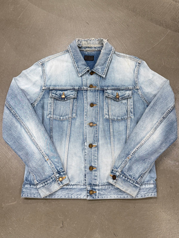 2020 Saint Laurent light wash distressed denim trucker jacket