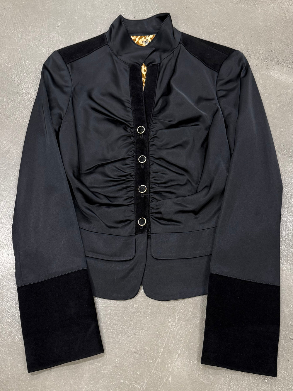 2000s Roberto Cavalli structured ruched velvet-trim jacket