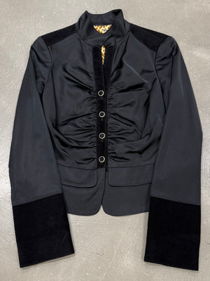 2000s Roberto Cavalli structured ruched velvet-trim jacket