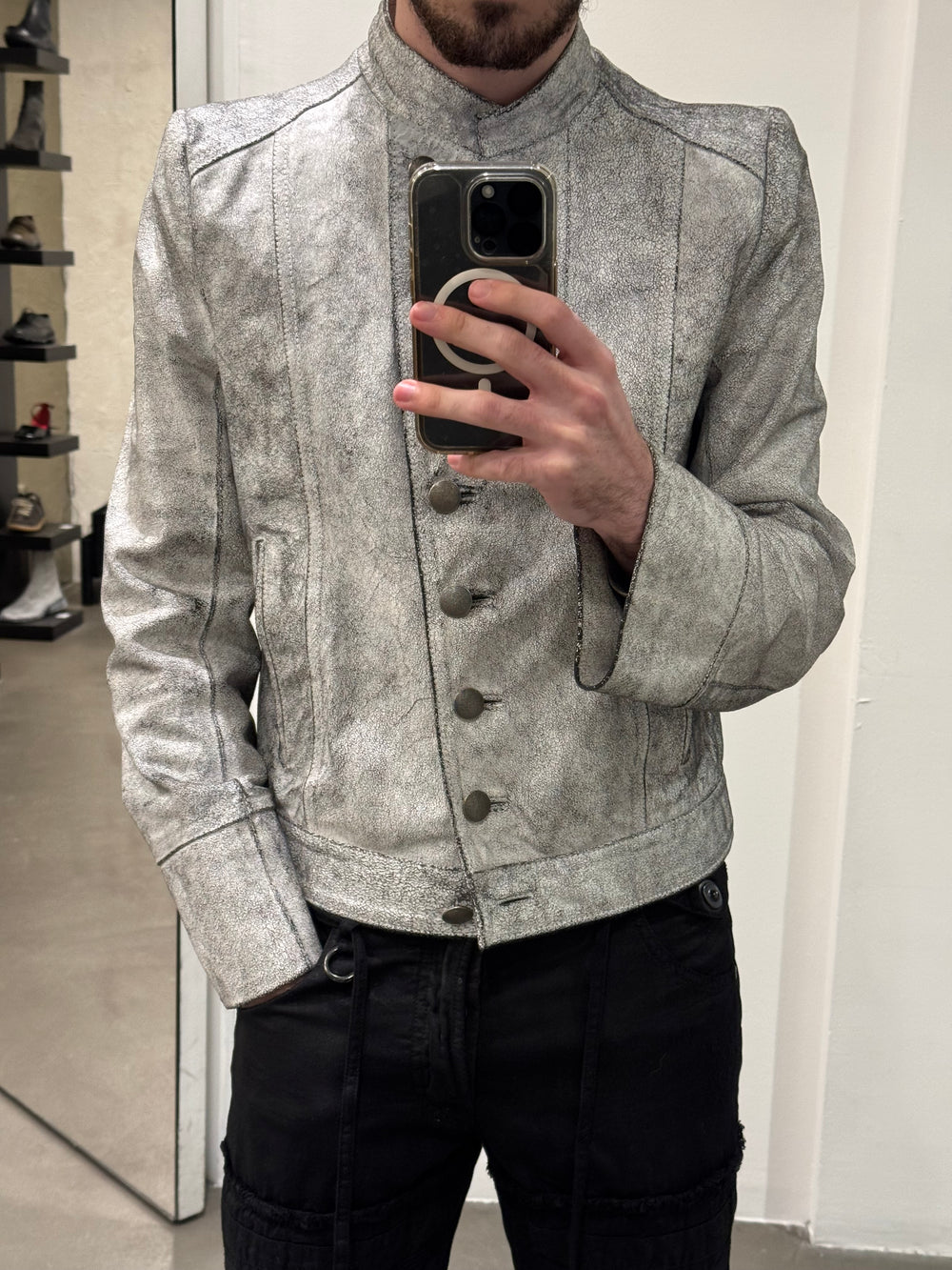 S/S2002 Ann Demeulemeester runway cracked leather napoleon military jacket
