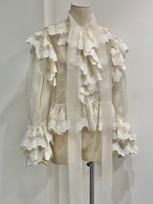 2020s Dolce & Gabbana Sheer ribbon-tie corset blouse shirt