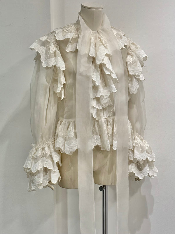 2020s Dolce & Gabbana Sheer ribbon-tie corset blouse shirt