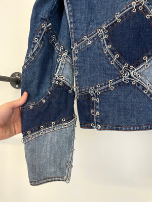 SS2003 Jean Paul Gaultier pierced patchwork reconstructed denim jacket
