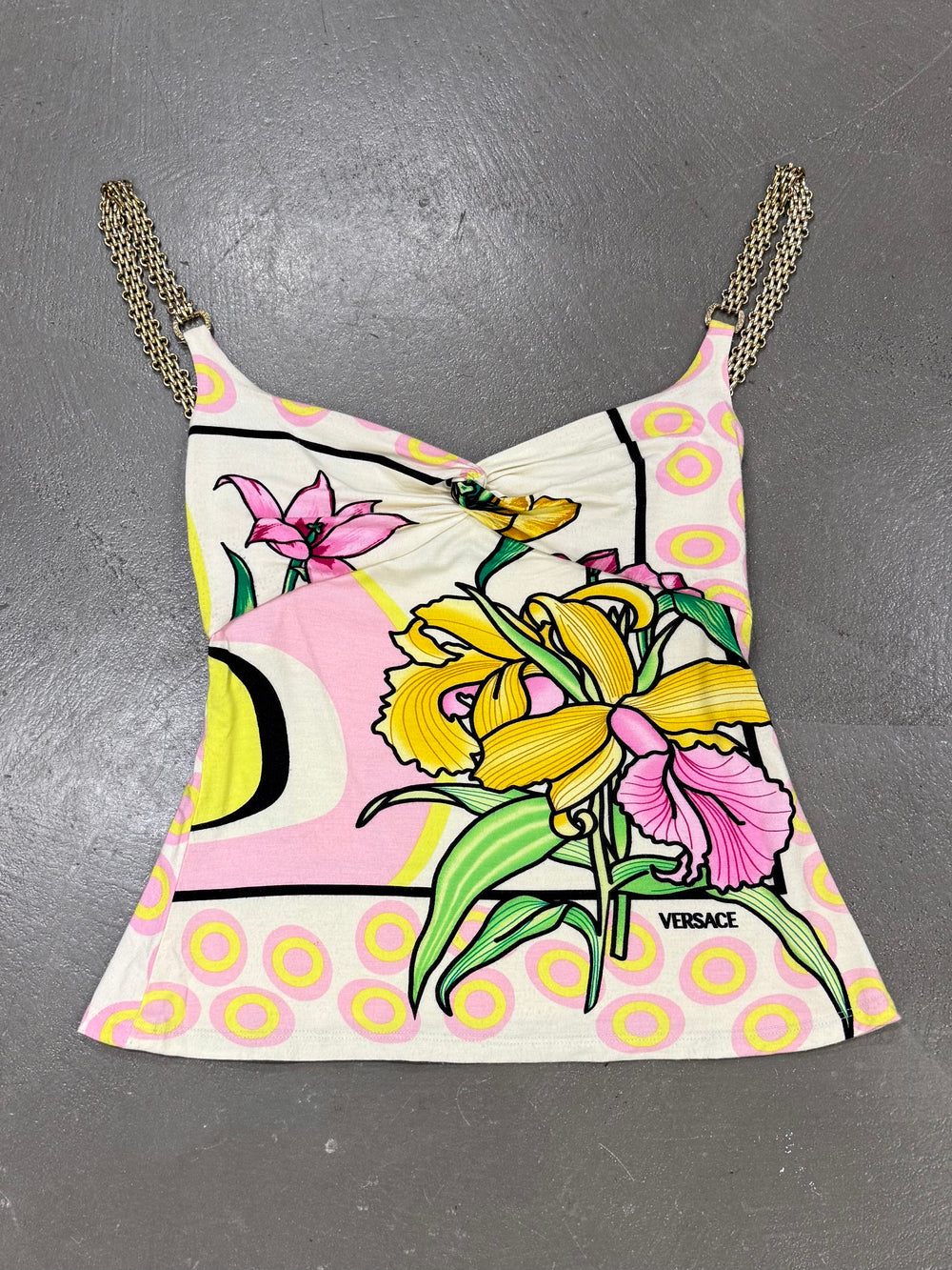 2000s Gianni Versace metal strap floral top