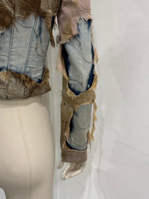 A/W2001 Roberto Cavalli “phoenix” double layer destroyed runway denim jacket