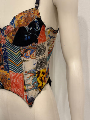 2003 Roberto Cavalli patchwork print corset top