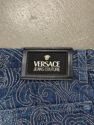 2000s Versace embellished flared denim jeans