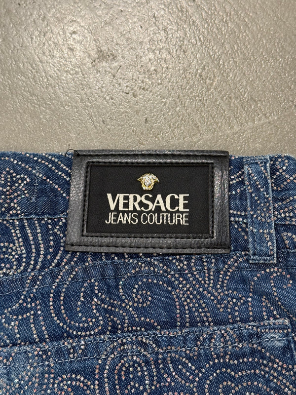 2000s Versace embellished flared denim jeans
