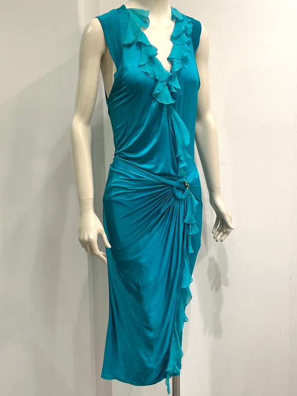 S/S2006 Roberto Cavalli ruffled wrap midi dress