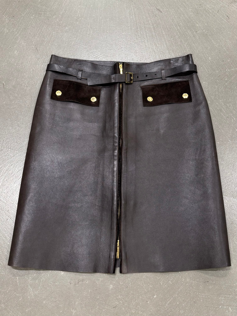 F/W2000 Gucci leather zip mini skirt