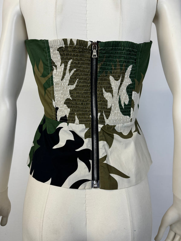 2006 Prada camouflage military corset bustier top