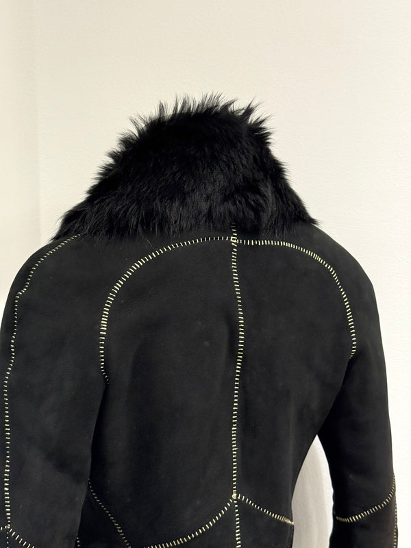 2002 Roberto Cavalli fitted shearling jacket with real fur collar