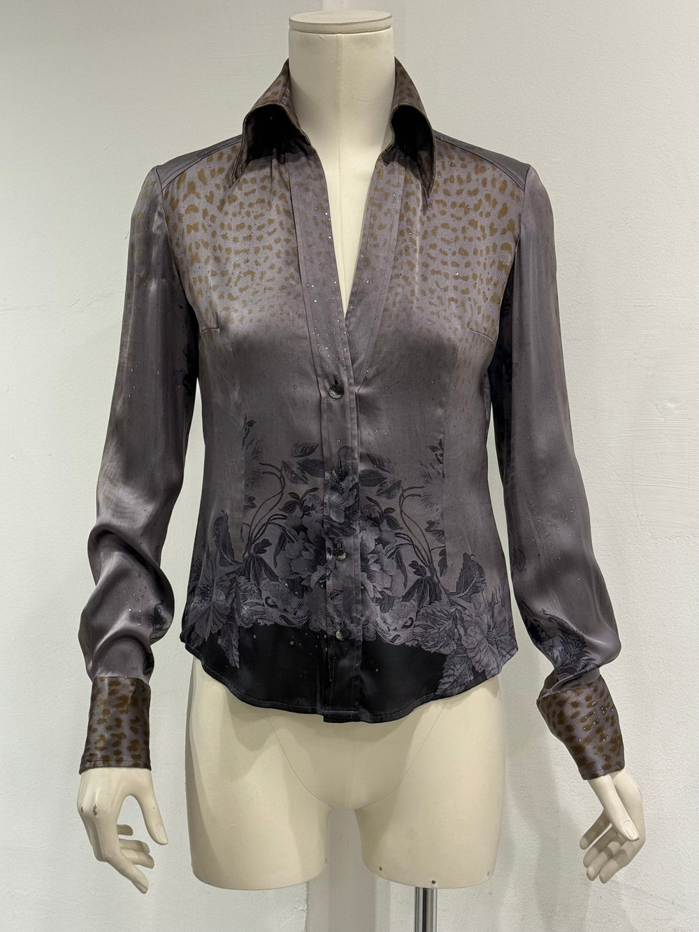 2000s Roberto Cavalli silk embroidered blouse