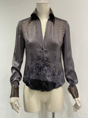 2000s Roberto Cavalli silk embroidered blouse