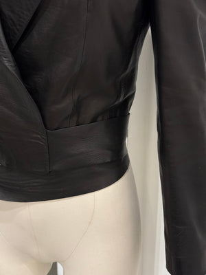 2001 Gucci by Tom Ford black leather tie waist jacket