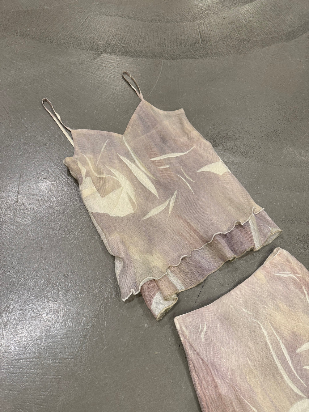 2003 Roberto Cavalli leaf wrinkle set (top + skirt)