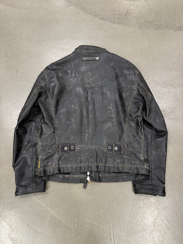 2000s Armani acid wash faded faux leather jacket