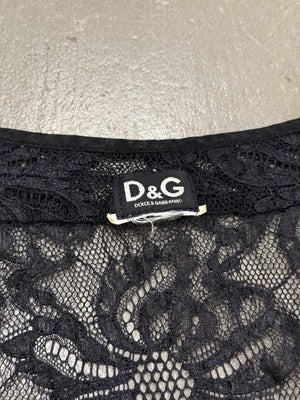 2000s Dolce & Gabbana lace tie-waist floral corseted blouse
