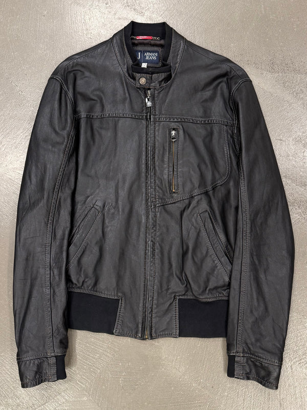 2000s Armani leather bomber jacket