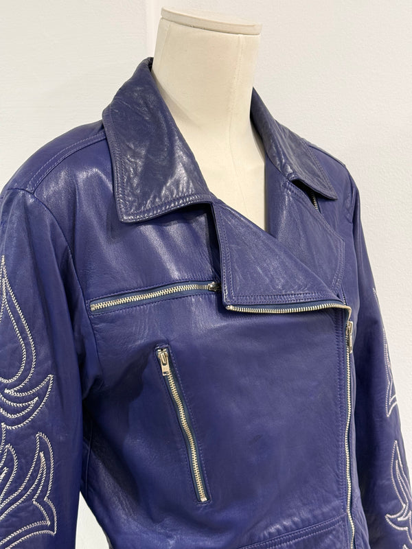 1980s Claude Montana embroidered sleeve leather jacket