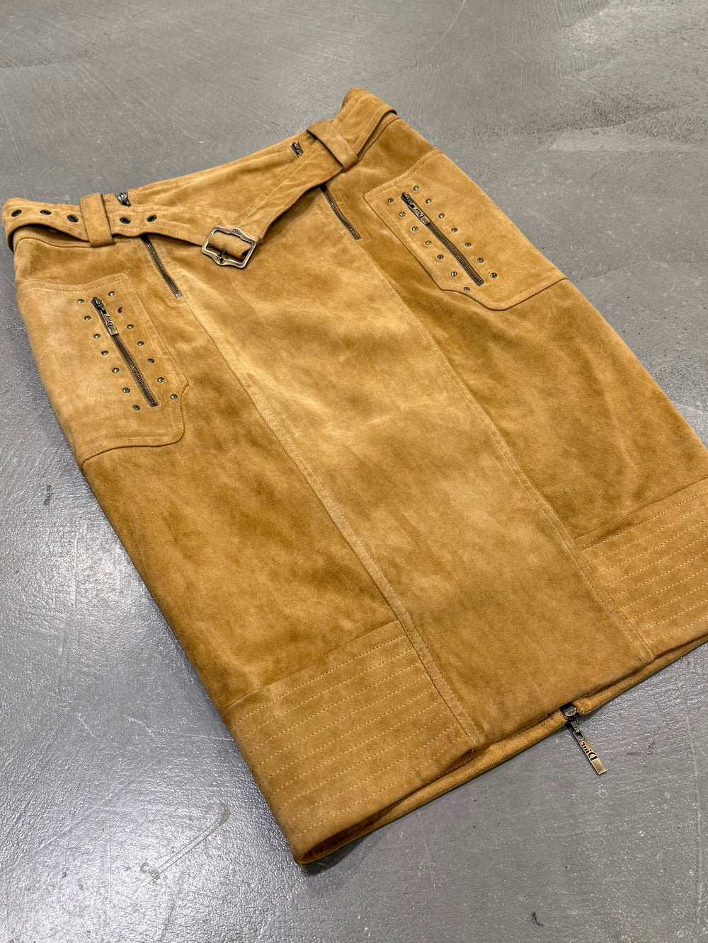 2000s Christian Dior by Galliano sueade zipper skirt