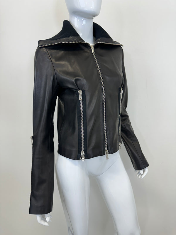 A/W 2003 Dolce & Gabbana full zipper high neck leather jacket