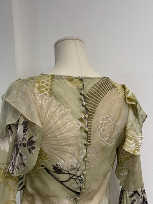 A/W2006 Roberto Cavalli dragon ruffle silk blouse top