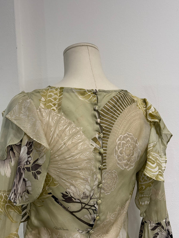 A/W2006 Roberto Cavalli dragon ruffle silk blouse top