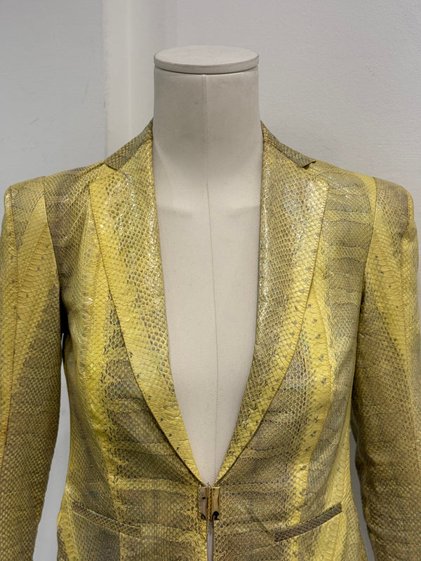 S/S2001 Roberto Cavalli iridescent rainbow snake cropped leather blazer