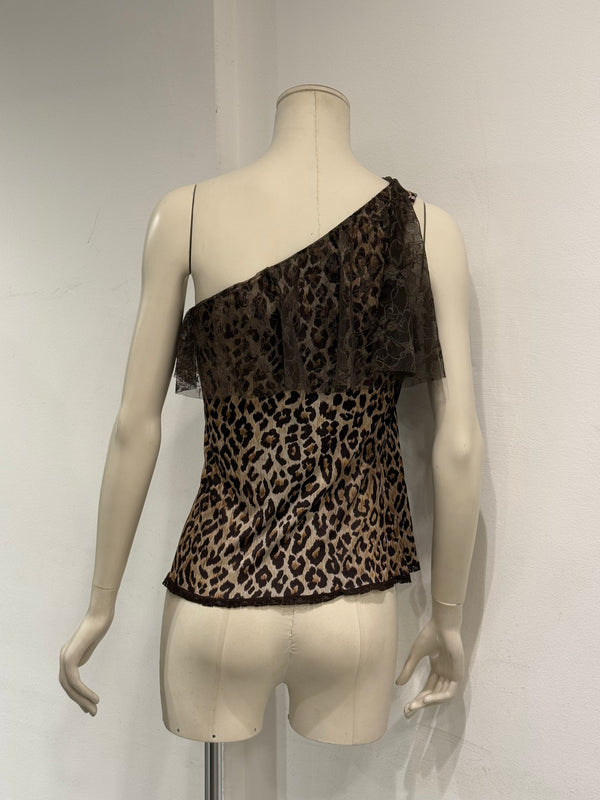2000s Dolce & Gabbana leopard one shoulder top