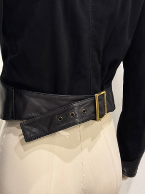 2001 Dolce & Gabbana cropped leather jacket with velvet panel inserts