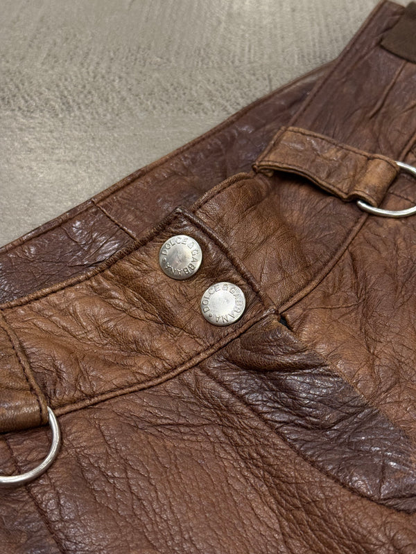 2001 Dolce & Gabbana Shepskin bondage leather trousers