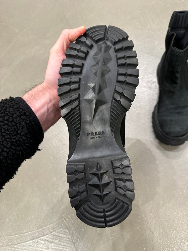 AW1999 Prada black pony hair leather boots