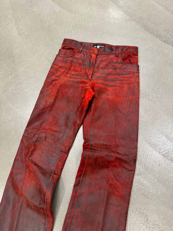 A/W2001 Ann Demeulemeester distressed painted red leather pants