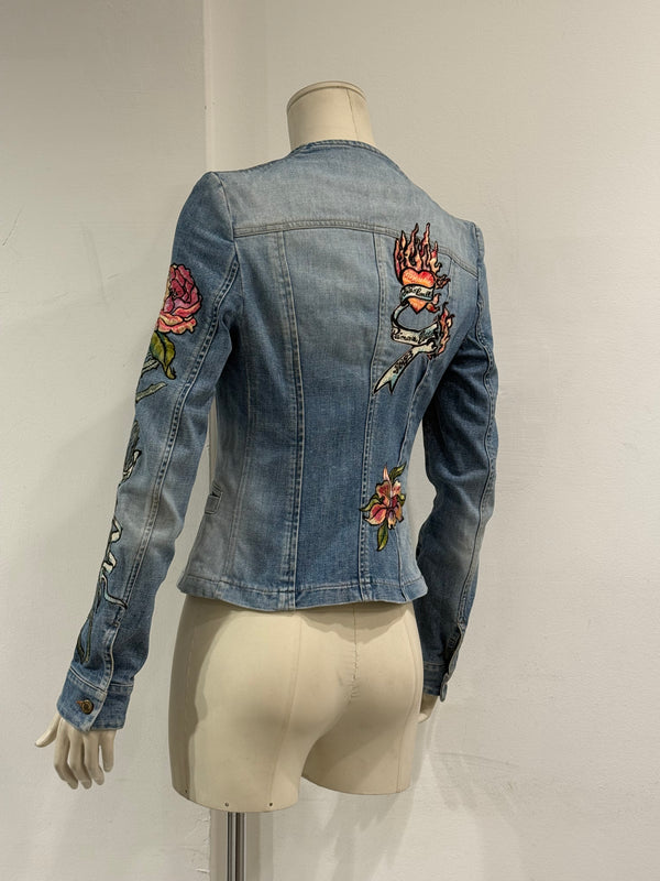 S/S2003 Roberto Cavalli tattoo embroidered denim jacket