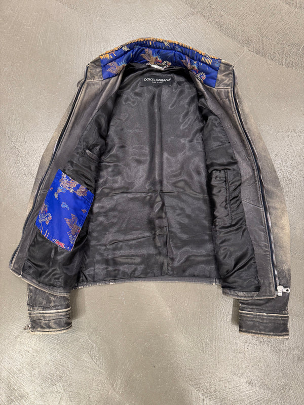A/W2003 Dolce & Gabbana artisanal distressed sergeant leather jacket