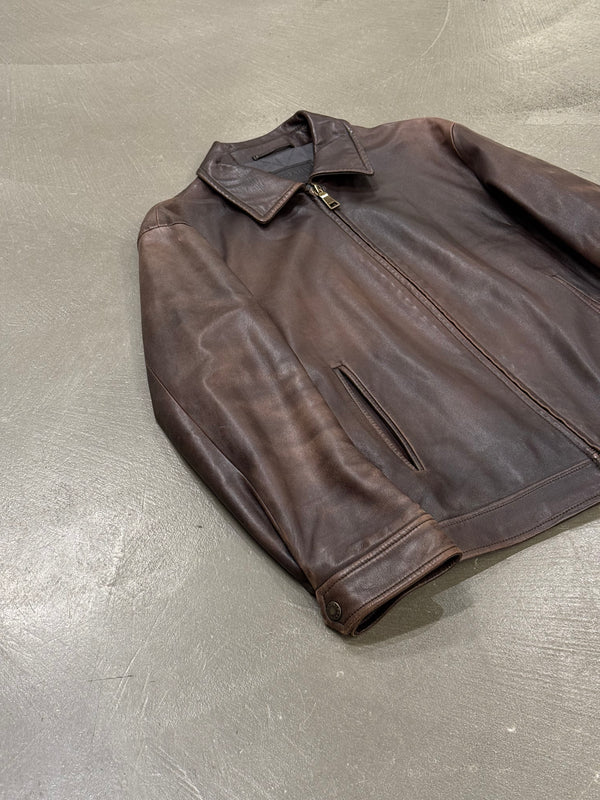 2000s Prada distressed leather jacket