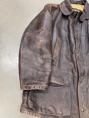 1990s Armani trashed faded heavy leather coat