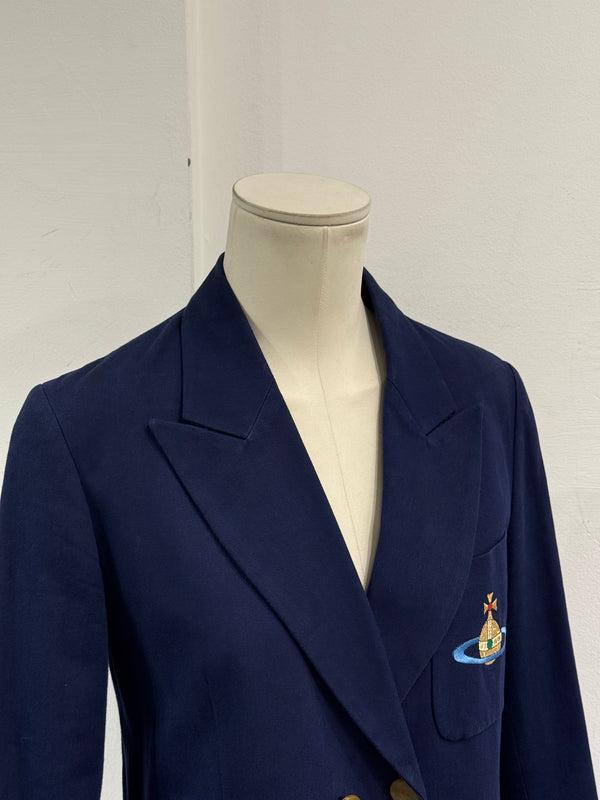 1990s Vivienne Westwood red label orb embroidered double-breasted blazer