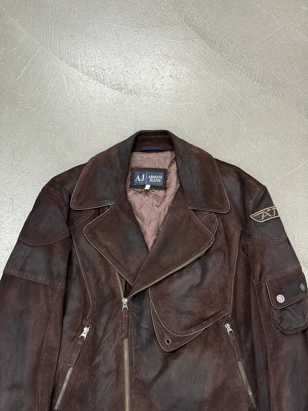 2000s Armani faded distressed biker leather jacket